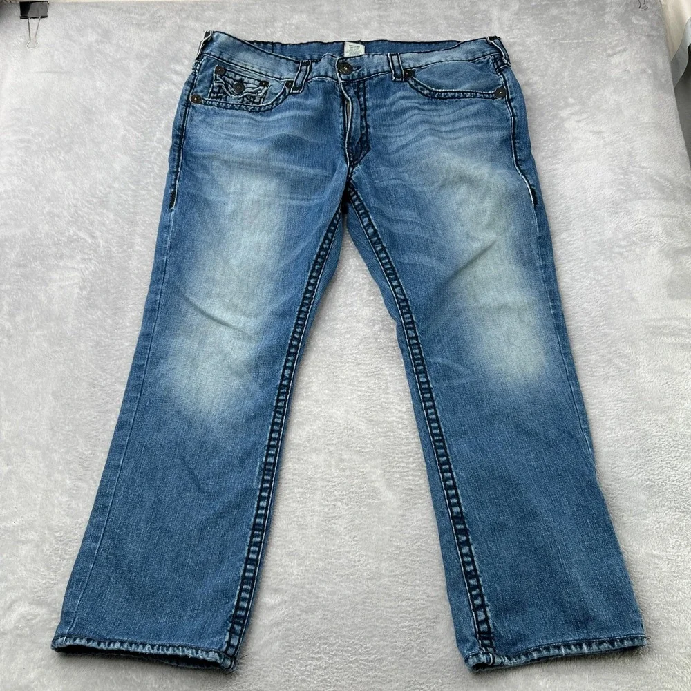 True Religion Ricky Super‎ T Jeans Size 44 Blue Mens Black Contrast Stitch USA